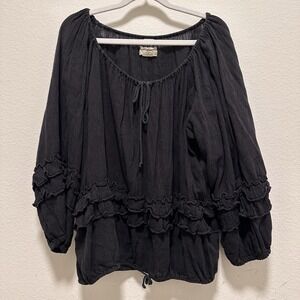 Denim Supply Top Womens Size Large Black Peasant Boho Gauze Casual Ralph Lauren